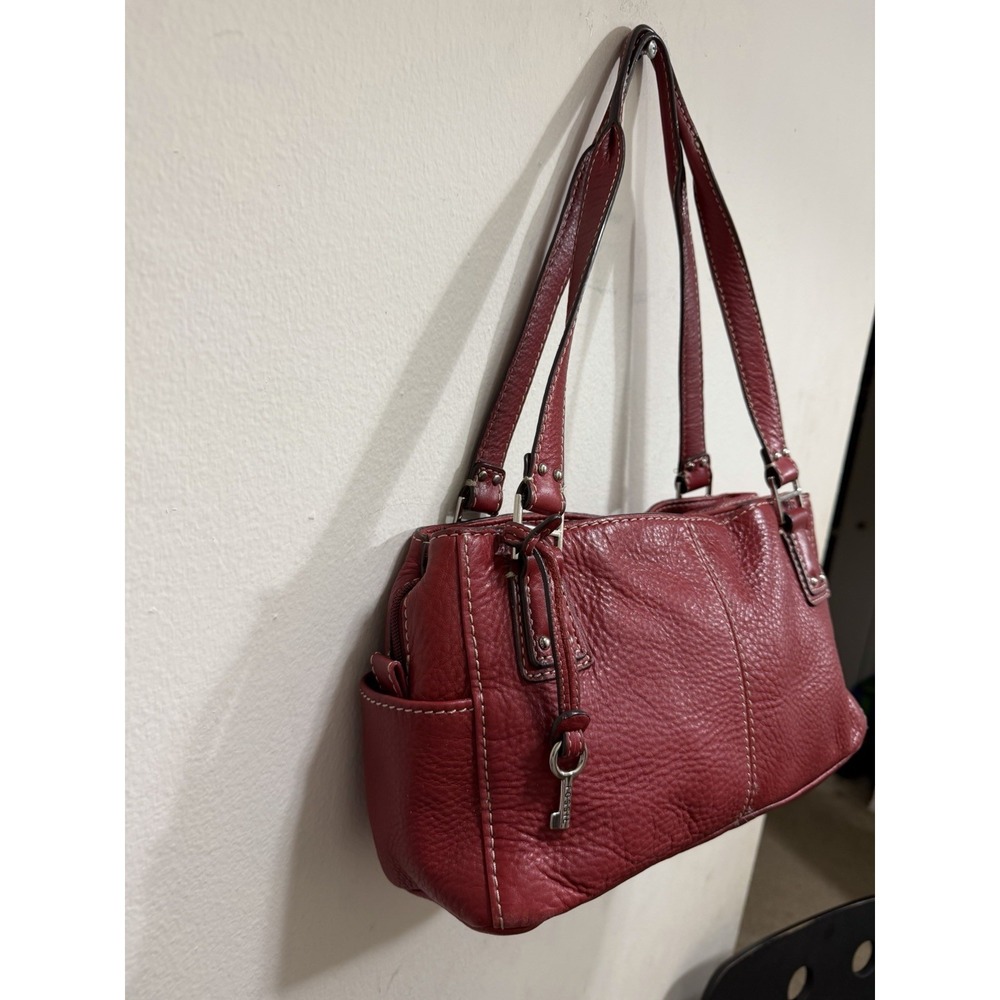 Fossil Red Pebbled Leather Shoulder Bag Purse 75082 Boho Vintage Y2K Medium